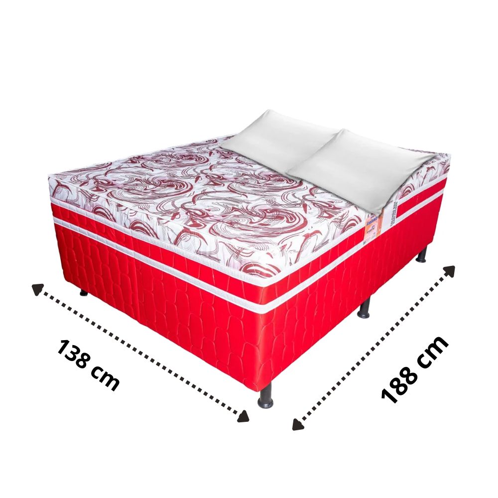 Cama Box de Casal Anatomic Diamante Vermelha Grátis 2 Travesseiros 138x188x55