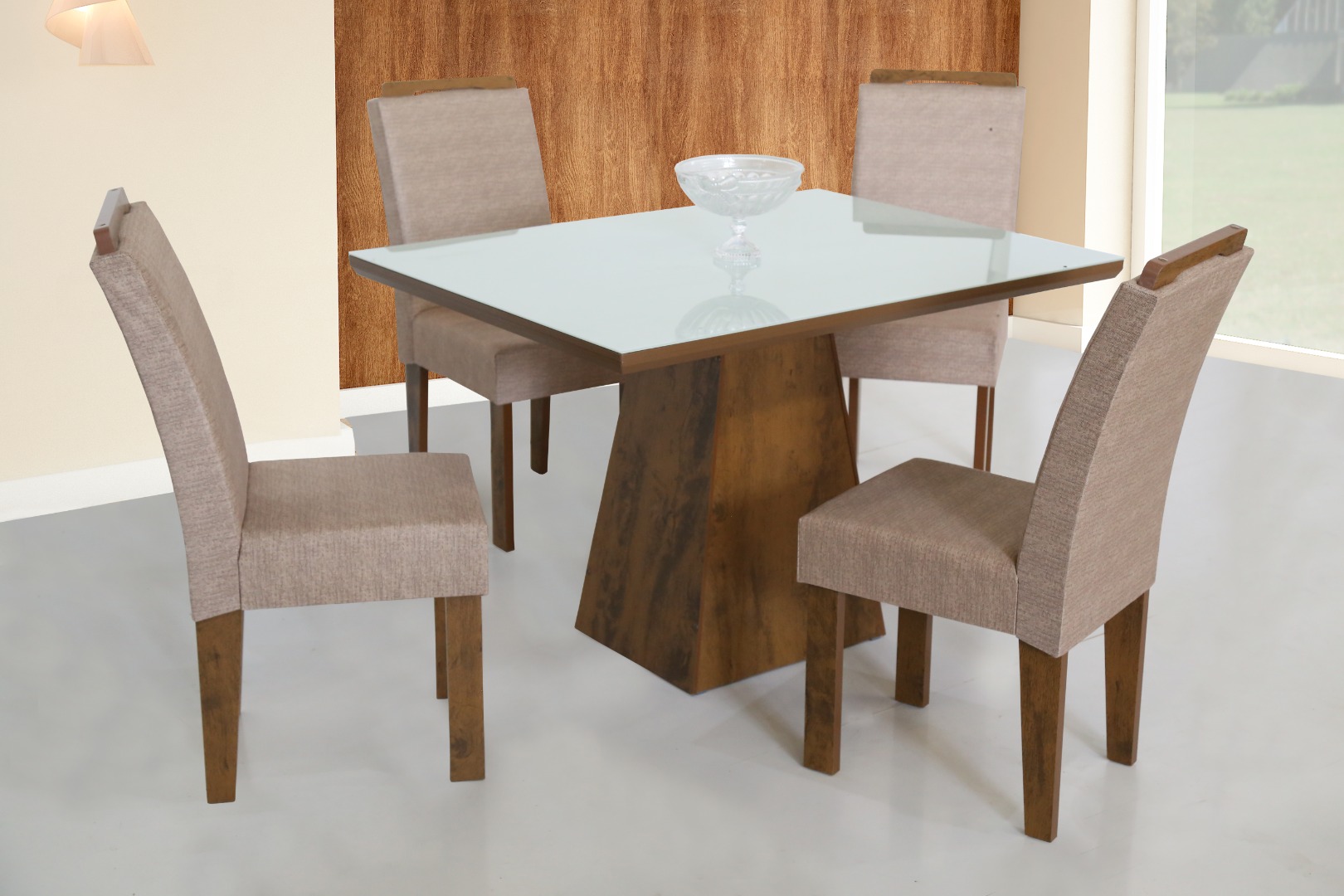 conjunto de mesa retangular com 4 cadeiras e tampo de vidro branco são carlos florença bronze/demolição