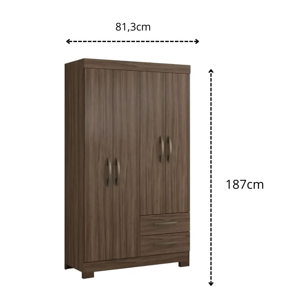 Guarda Roupa Notável 4 Portas 2 Gavetas Nt5005 Nogal