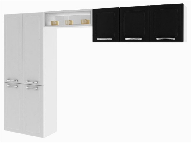 Cozinha Compacta Itatiaia Anita Smart Aço (1 Paneleiro+1 Nicho+1 Armário) Branco/Preto