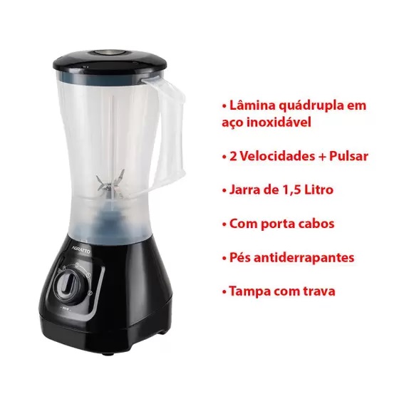 Liquidificador Agratto Forza 850w  Preto