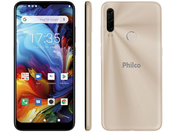 Smartphone Philco HIT P10 128GB Dourado 4G Octa-Core 4GB Tela 6.2 Câmera Tripla 13MP Selfie 8MP