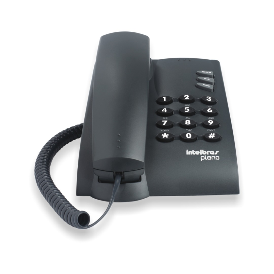 Telefone com Fio Pleno Preto - Com Chave, Função Flash, 2 Tipos de Toque, 3 Volumes - Intelbras
